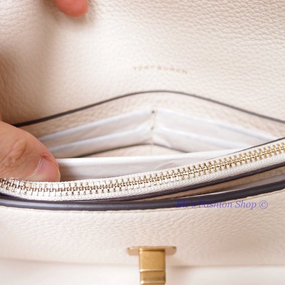 NWT Tory Burch Kira Chevron Leather Wallet On a Chain WOC New Cream AUTHENTIC - Picture 14 of 16